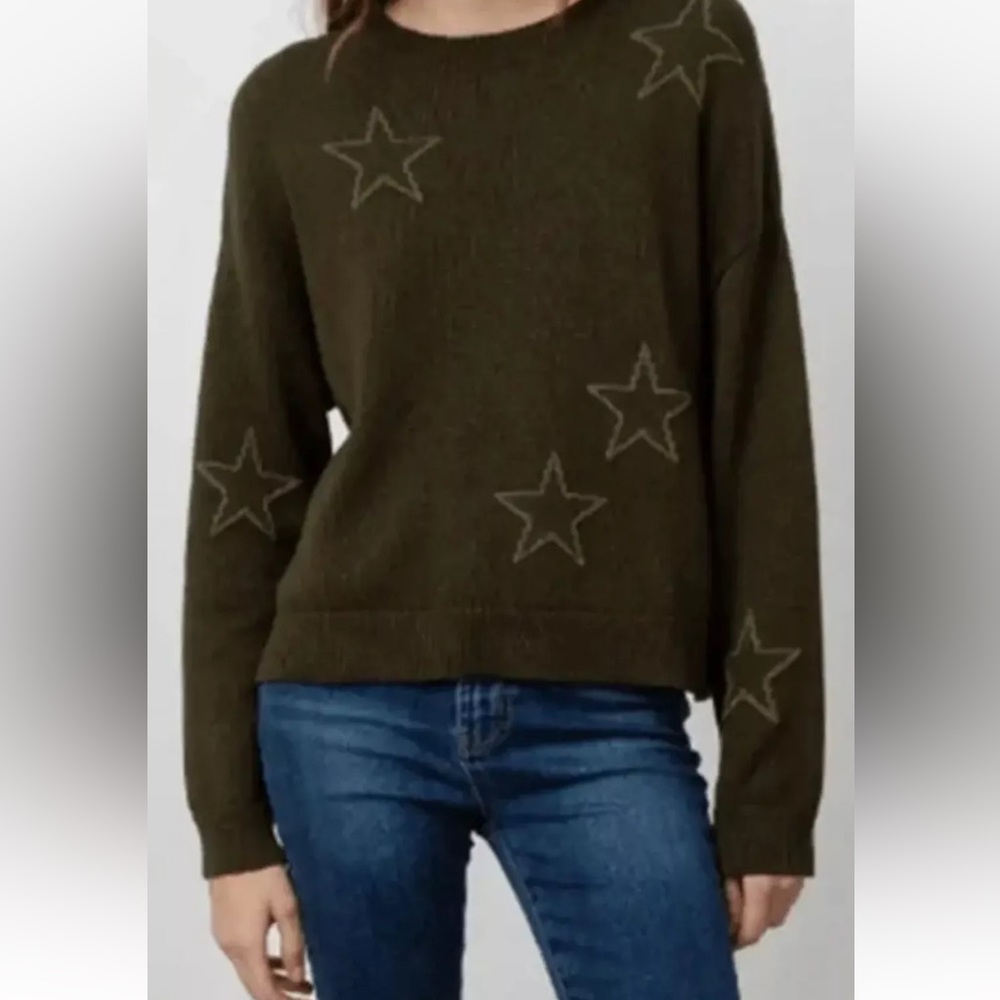 Rails Perci Olive Outline Stars Sweater Size Large Cotton Cashmere Blend